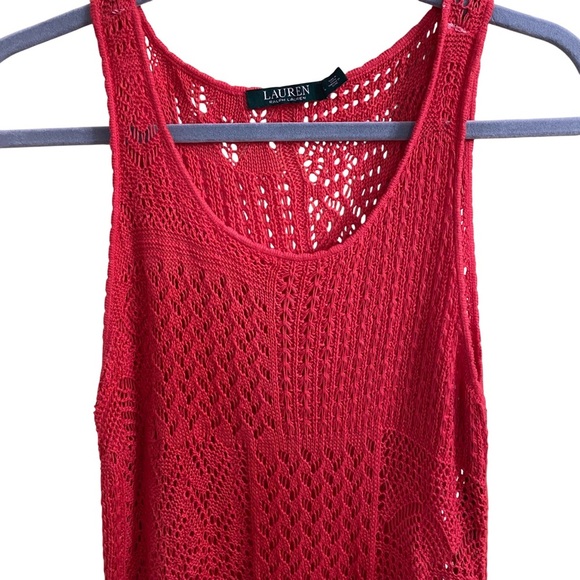 Lauren Ralph Lauren Crochet Coral Midi Length Dress Open Knit Sleeveless Large - Picture 3 of 5